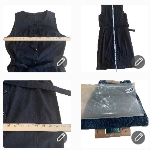 Talbots Black Ruffle Bib Button Front Sleeveless Dress With Belt  Size 12 - Picture 7 of 13